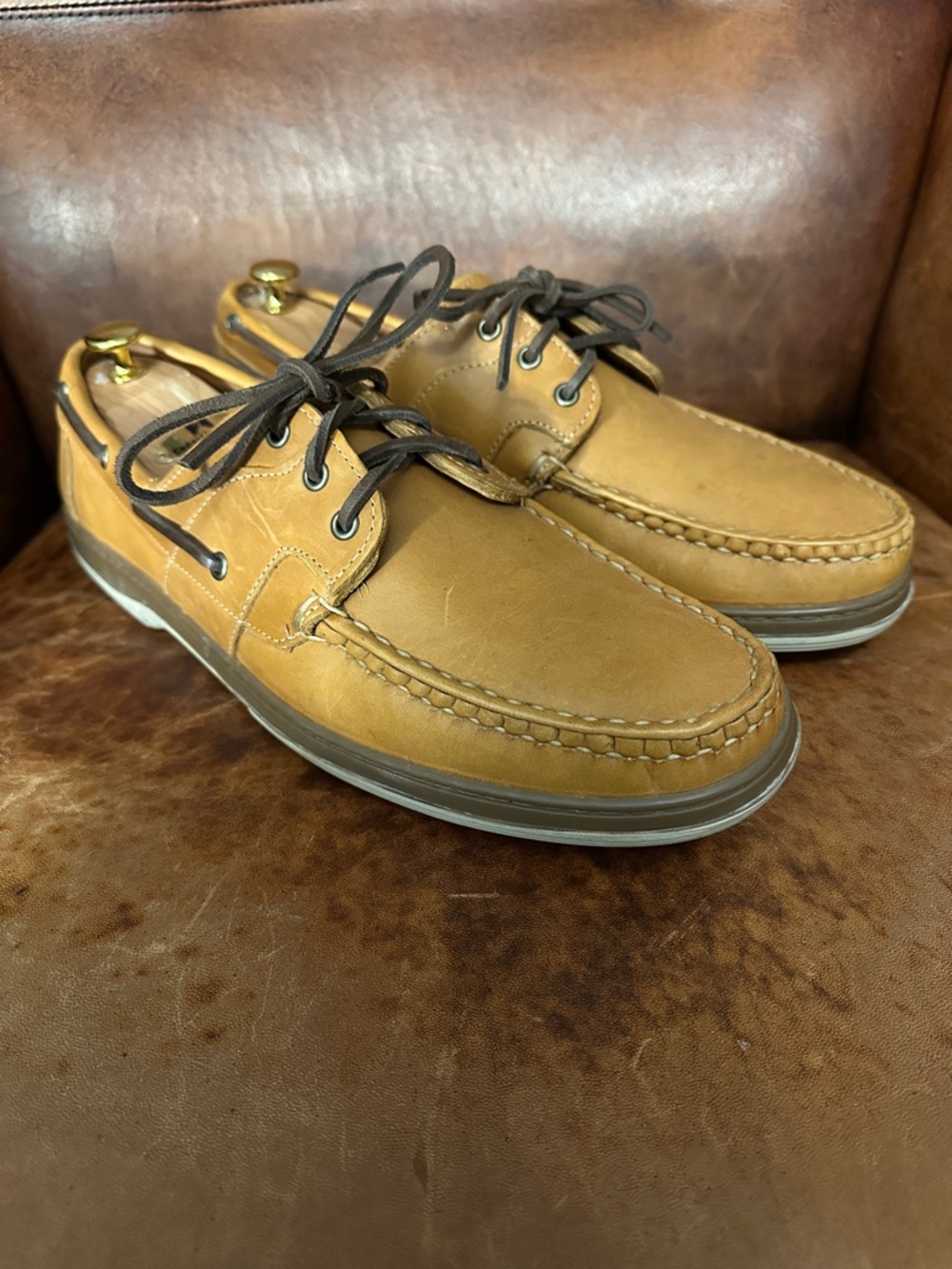 Allen Edmonds Eastport Tan Leather Boat Shoes Men's 13